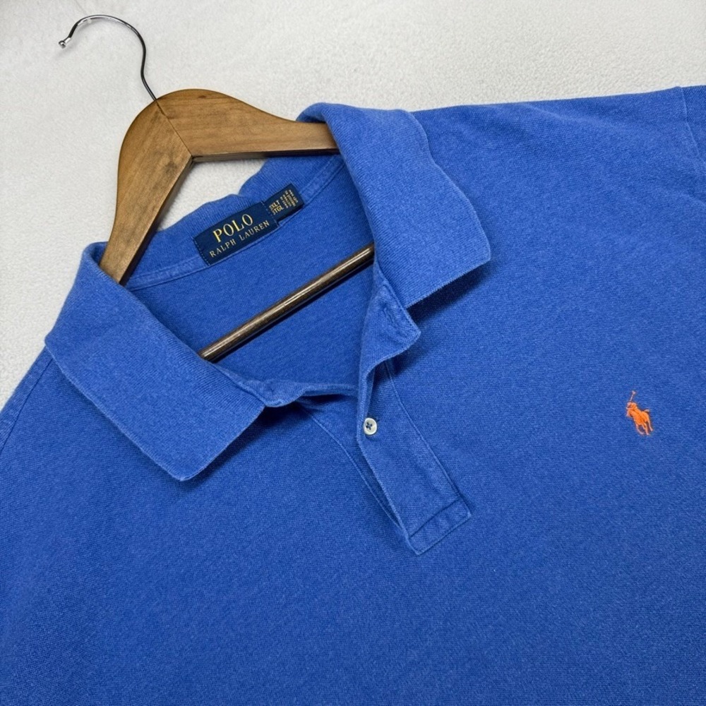 Ralph Lauren Polo Shirt Mens 3XLT Blue Orange Classic Fit Pony Logo Short Sleeve